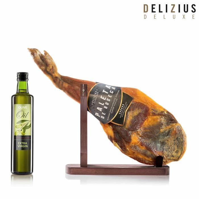 Ensemble Épaule de Porc Séché Bodega, Huile d’Olive et Support à Jambon Delizius Deluxe