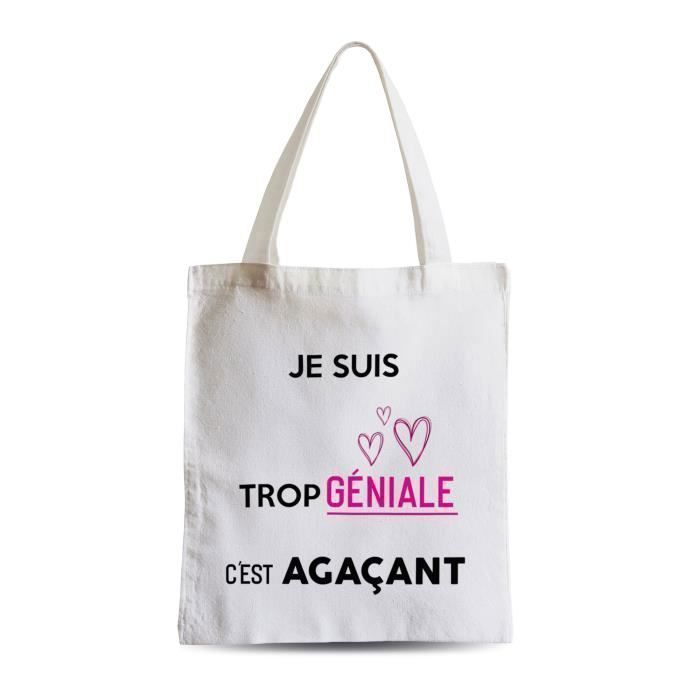 Grand Sac Shopping Plage Etudiant Je Suis Trop Geniale C'Est Agacant Humour Mignon Drole Fille