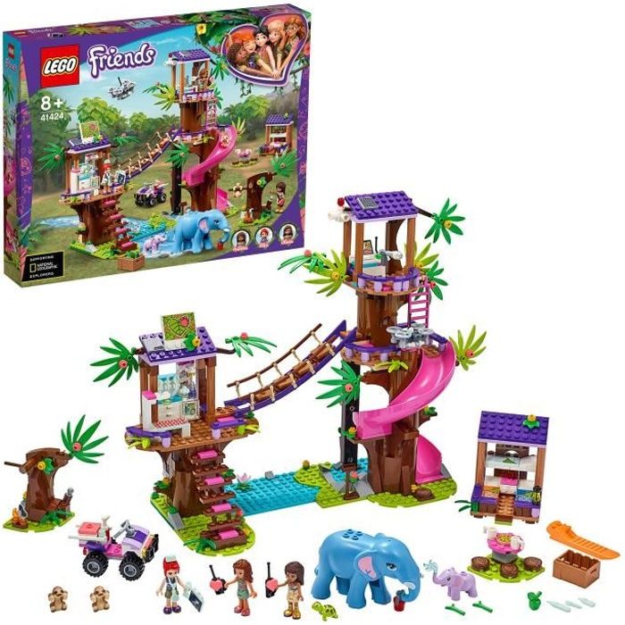 LEGO® Friends 41424 La Base de Sauvetage dans la Jungle et la Clinique Vétérinaire, Jouet avec Figurines d'Animaux et Mini Poupées