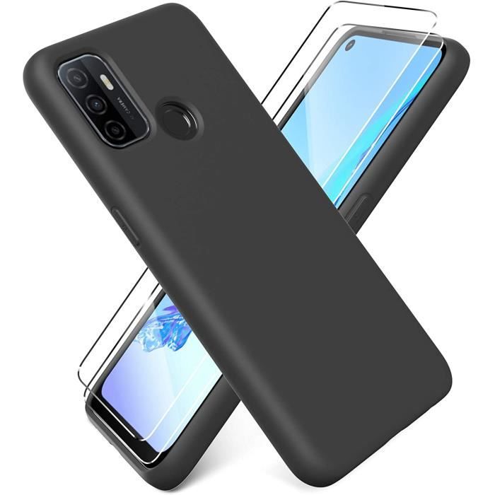 Coque Silicone TPU Couleur Noir + 2 Verres Trempes Pour Oppo A53 / A53S Little Boutik Couleur :