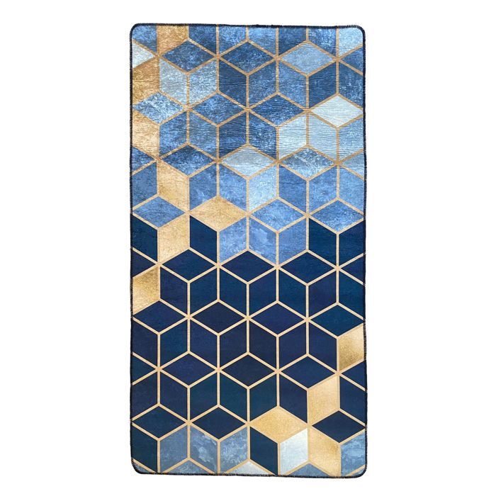 Tapis de salon LUXE Doré, Bleu Dimensions - 80x150