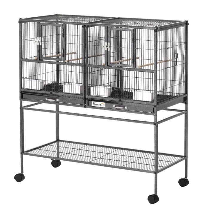 Cage à oiseaux avec séparation mangeoire et perchoir 95L x 45l x 102H cm Noir et Gris 95x45x102cm
