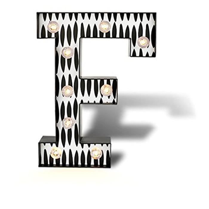 Lettre Lumineuse F en papier coloris blanc, noir - Dim : H 25.4 x L 19 x P 5.2 cm