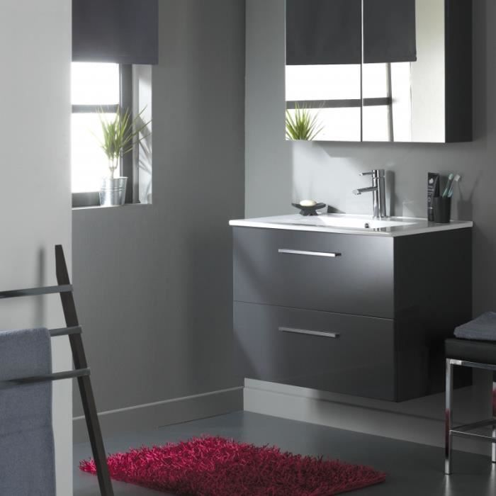 Meuble de salle de bain 80 cm 2 tiroirs Gris Laqué
