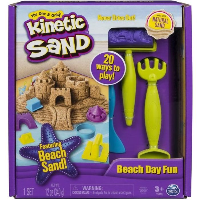 KINETIC SAND - SABLE MAGIQUE - COFFRET PLAGE 340G + 9 ACCESSOIRES - Sable Cinétique et Coloré à modeler - 6037424 - Jouet 3 ans