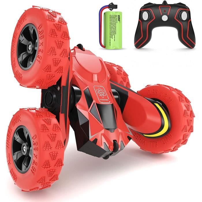 RC Voiture Télécommandée - 4WD Stunt Car avec Batterie Rechargeable, Rotation à 360 Degrés Camion Radiocommandée, Rouge