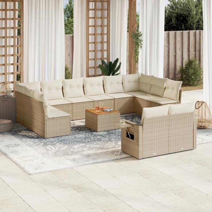 vidaXL Salon de jardin avec coussins 13 pcs beige résine tressée 3224798