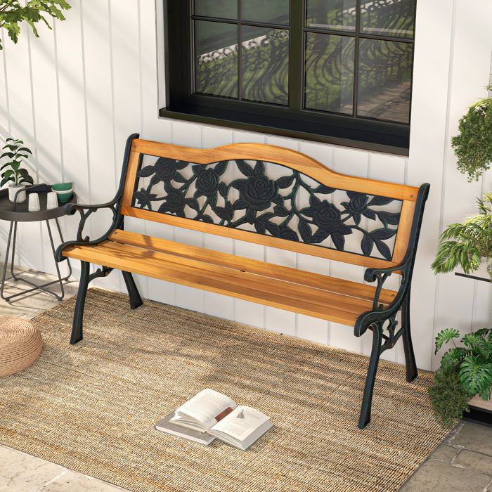 Banc Extérieur Jardin 2 Places – Style Fer Forgé Bronze, Charge 320 Kg, 127 X 63 X 89 Cm – Parfait Patio, Terrasse Ou Piscine