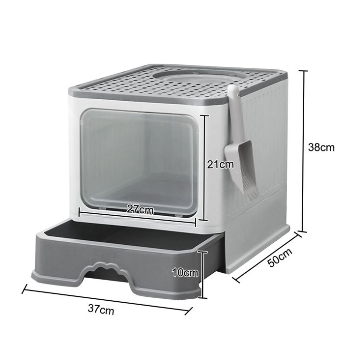 Meilleurs prix pour Amiremplie Bac à Litière pour Chat Fermée, Grande Maison de Toilette Chat Pliable avec Couvercle Gris