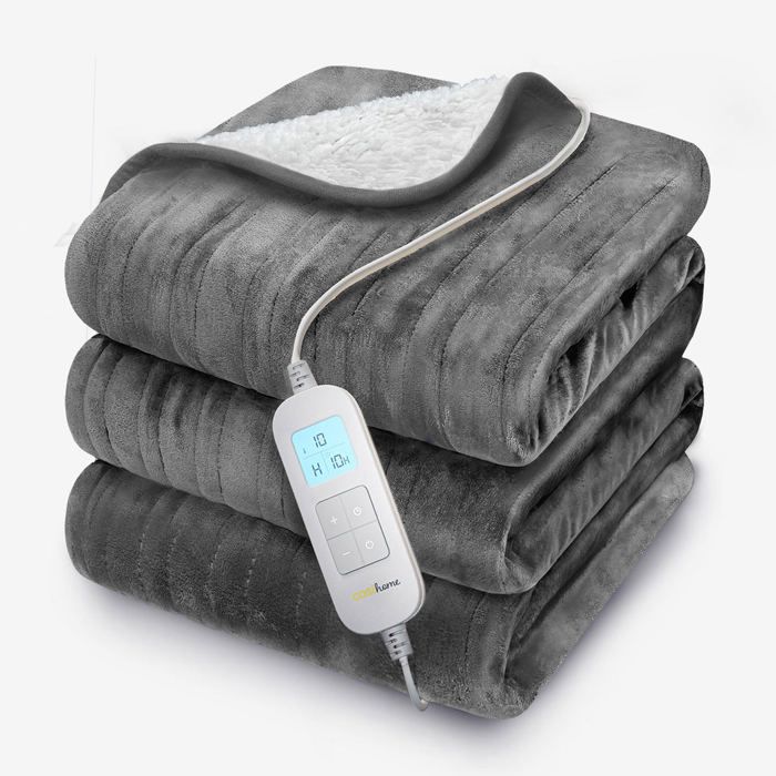 Couverture Chauffante Electrique - COSI HOME - Plaid Double XXL 200x150cm - Micro-polaire - Sherpa - Gris
