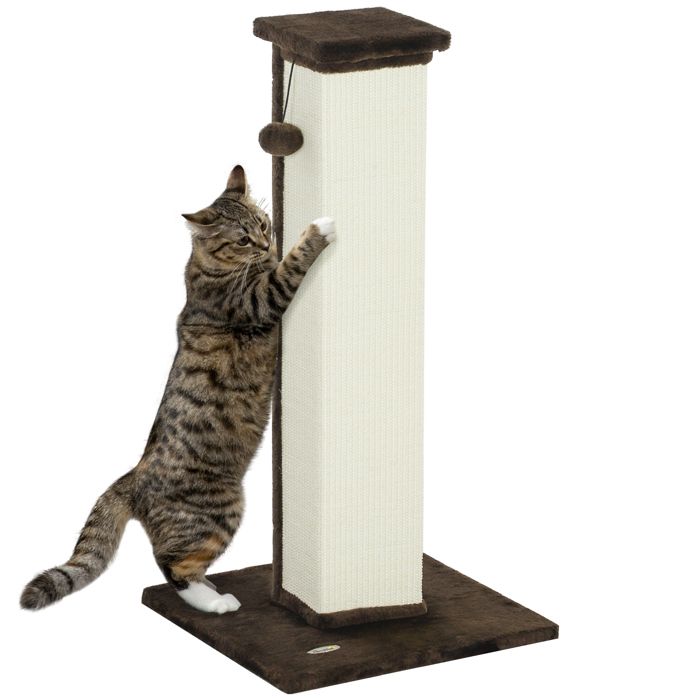 Griffoir pour chat - PawHut - boule suspendue - base stable - en sisal et peluche - 41 x 41 x 81 cm - marron et crème