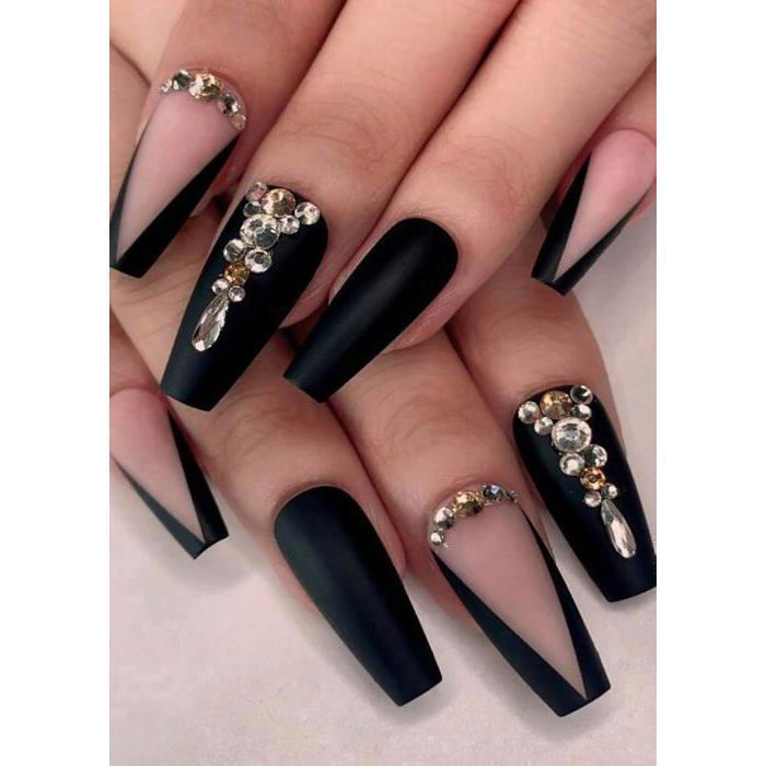 Kit Faux Ongles French Nail Art 12 Capsules + Colle Noir Et Blanc - Prêt à Poser, Neuf