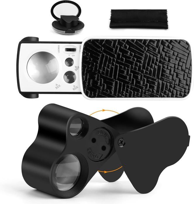 Loupe De Bijoutier Pliable 30X/60X/90X - Lot De 2 Pièces Noir, Idéale Pour Inspection De Bijoux Et Petits Objets