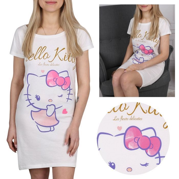 Hello Kitty Nuisette cr?�me pour femme, chemise de nuit en coton S Cr?�me - Cdiscount Pr??t-?�-Porter