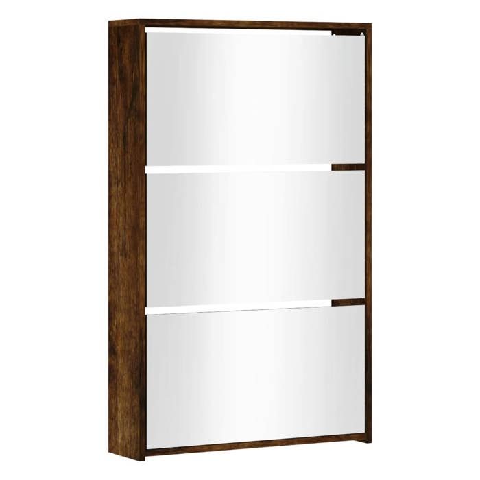 Bon plan Armoire à chaussures - JILI HOT - Grande Capacité - miroir 3 niveaux Chêne fumé 63x17x102 5cm - pour Entrée/Couloir