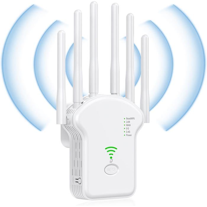 Répéteur WiFi Puissant 6 Antennes - Portée Jusqu'à 1200 M², Dual Band, 2 Ports LAN/WAN - Installation Simple, élimine Les Zones Mortes - 8