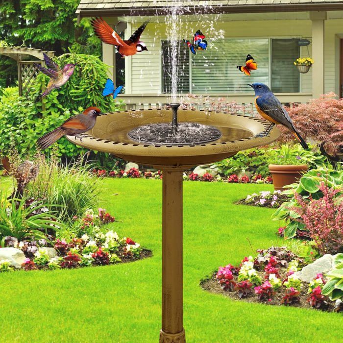 Bain doiseaux vertical avec fontaine solaire distributeur de nourriture pour oiseaux 2 en 1 distributeur de nourriture