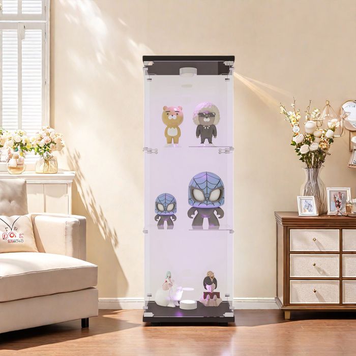 Vitrine en verre - Triple couche avec LED - 3 étagères - Verre trempé - 125 x 42 x 36 cm