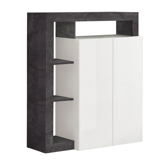 ARTURO - Meuble Bar 2 Portes Blanc Laqué Encadrement Niches Aspect Gris Oxyde ARTURO - Meuble Bar 2 Portes Blanc Laqué Encadrement Niches Aspect Gris Oxyde