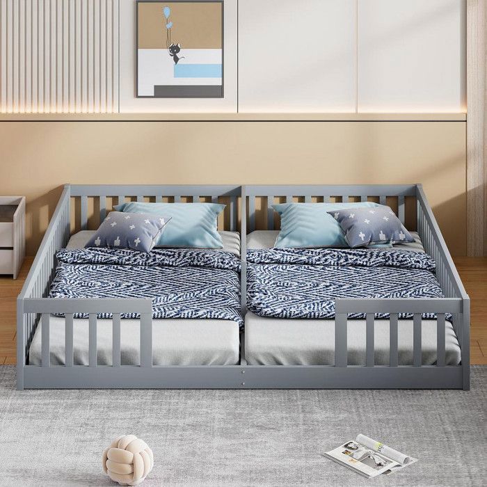 Lit enfant 90x200 cm lit double avec barrières de sécurité cadre de lit non inclus convient aux familles avec deux enfants