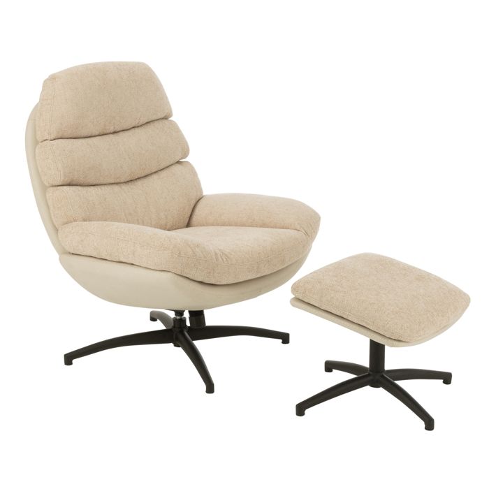 Fauteuil relax pivotant et repose pied Beige 78x90x102 cm Fauteuil relax pivotant et repose pied Beige 78x90x102 cm