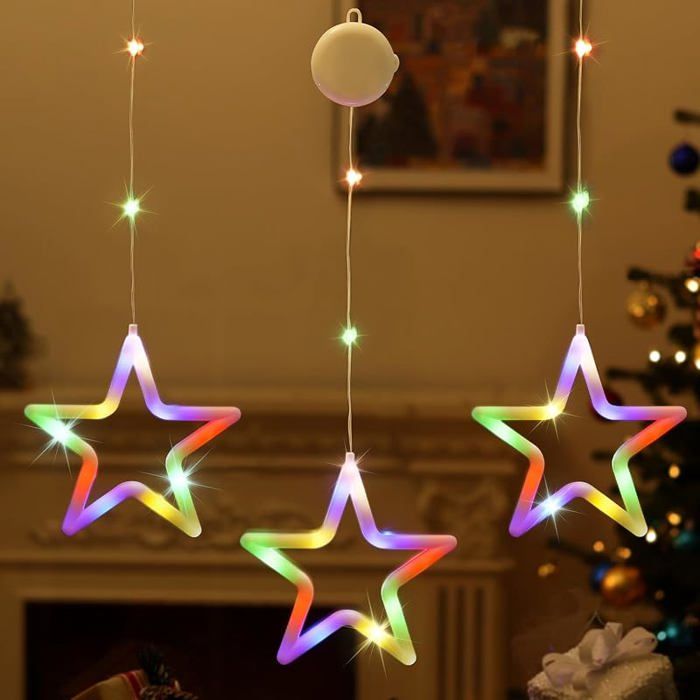Lot De 5 Guirlandes Lumineuses De Noël à Ventouse - Flocons, Sapins, Étoiles - LED Piles Avec Minuterie - Décoration Fenêtre Cheminée
