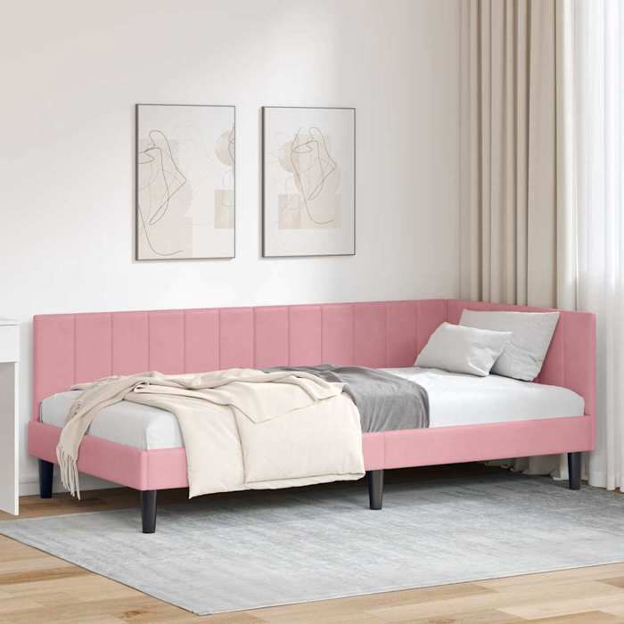 &Mode Lit 1 Personnes - BEWI - Structure de lit Adulte/enfant - dangle avec tête de lit Rose 100 x 200cm Velours 588766