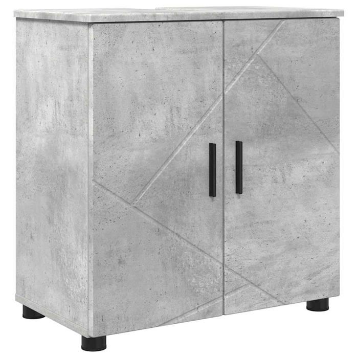 Cabinet de salle de bain moderne - vidaXL - Gris béton - 61x35x64 cm - Bois dingénierie - 2 étagères - 2 portes