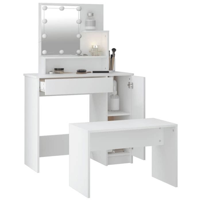 Moderne Ensemble de coiffeuse - JILLS - Meuble de chambre - avec LED - Blanc - Bois dingénierie - 86.5x35x136 cm CCC247
