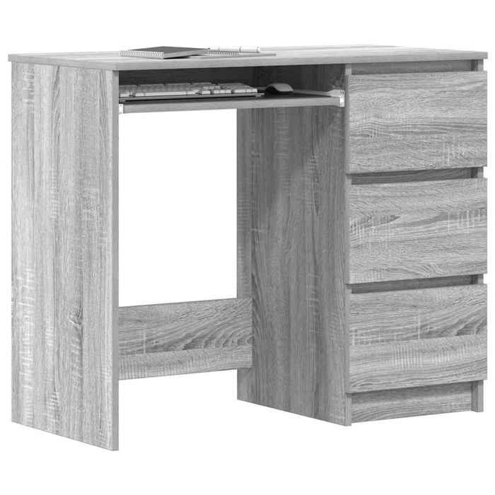 Bureau informatique Gris - LEMON® Bureau droit multi-rangements - Sonoma gris - 90x45x76cm - Bois dingénierie 273 - Soldes