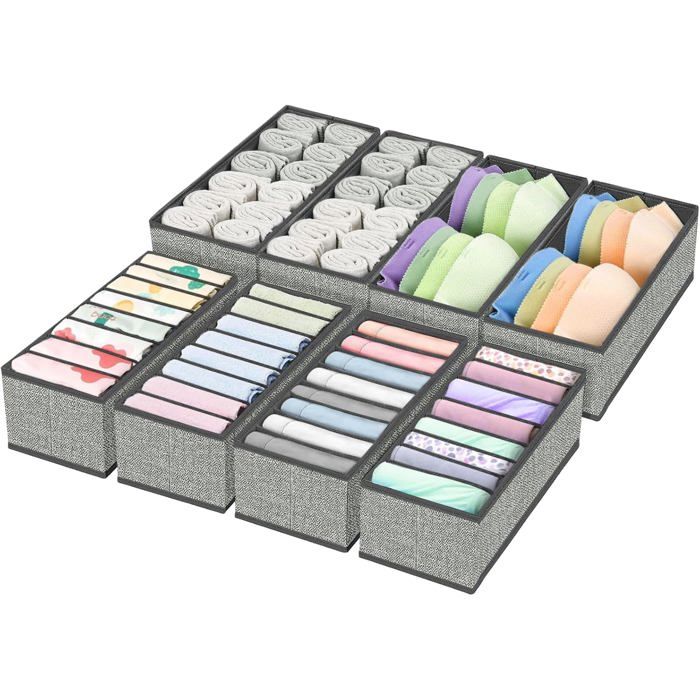 Lot de 8 Organisateurs de Tiroir Pliables - Rangement Sous-Vêtements Dressing pour Soutiens-Gorge Culottes Chaussettes Gris