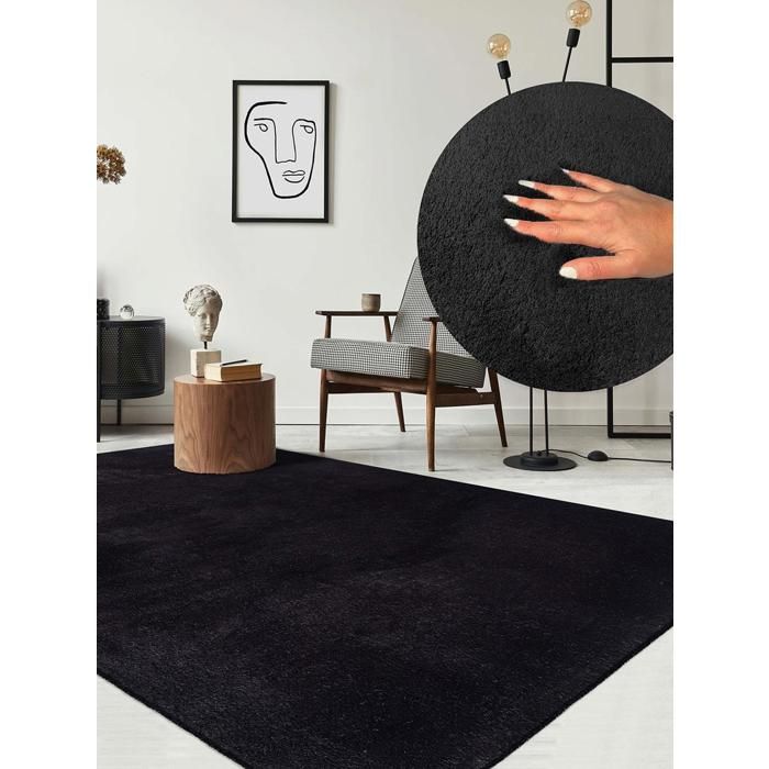 the carpet Relax tapis moelleux à poils courts antidérapant lavable à 30 degrés Noir 160 x 220 cm