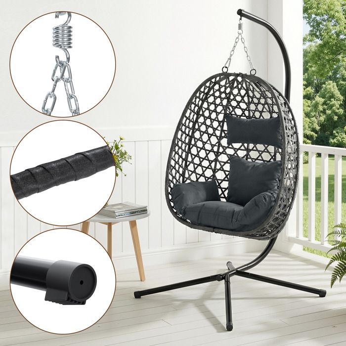 Fauteuil Œuf Suspendu - WOLTU Chaise Hamac Balançoire - Support en Métal - Charge 150kg - Gris