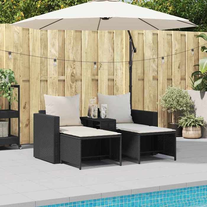 Noir Siège de jardin - Salon de jardin - (5 pcs) - avec coussins empilable noir polyrotin C2210