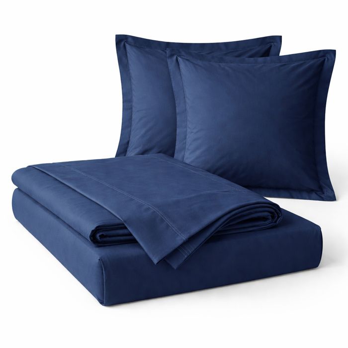 Parure de draps 4 Pièces en coton 57 fils 160 x 200 cm Bleu – Drap-Housse Drap Plat et 2 Taies d’Oreiller Parure de draps 4 Pièces en coton 57 fils 160 x 200 cm Bleu – Drap-Housse Drap Plat et 2 Taies d’Oreiller