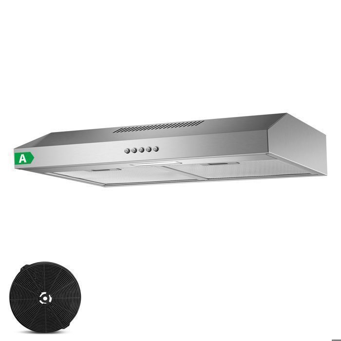 Hotte Aspirante 60cmHotte visière Eclairage LEDFiltre à charbon inclusEvacuation et RecyclageHotte de Cuisine