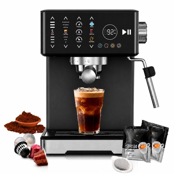 Machine à café intelligente: Café moulu / capsules de café / dosettes de café température / quantité deau / pression réglables