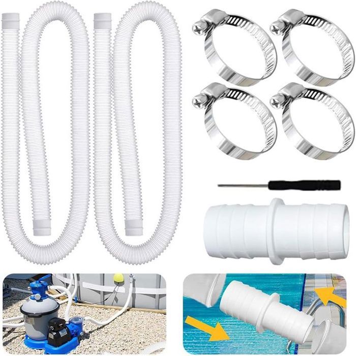 tuyau piscin 32mm 2Pcs 32mm Tuyau pour Piscines Hors Sol tuyau de pompe filtre à sable piscines avec 4 colliers de serrage en