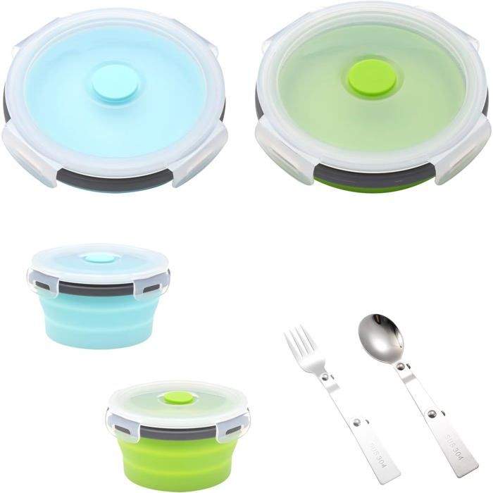 2 Pièces Bols Pliables En Silicone 350Ml Saladier Pliable Avec Couvercle
