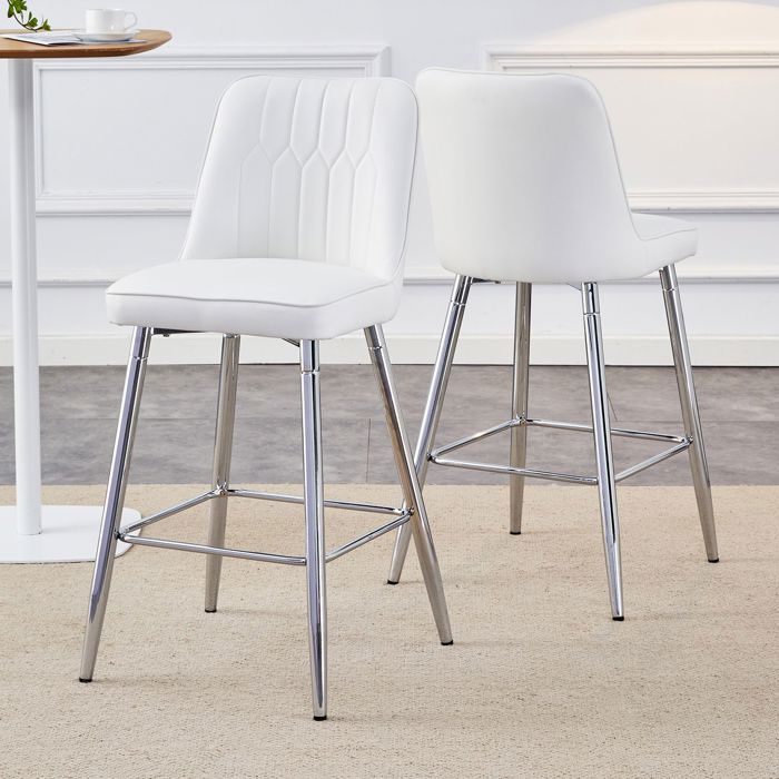 Tabouret de bar - SOGEU - 100 cm - Revêtement PU blanc - Piètement métal argenté - Lot de 2