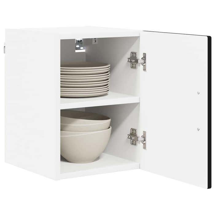 Promo“Meuble Mural LUCCA 2 Pc Noir en Bois dingénierie avec 2 portes 4 étagères et rangement vaisselle et ustensiles pour Cuisine