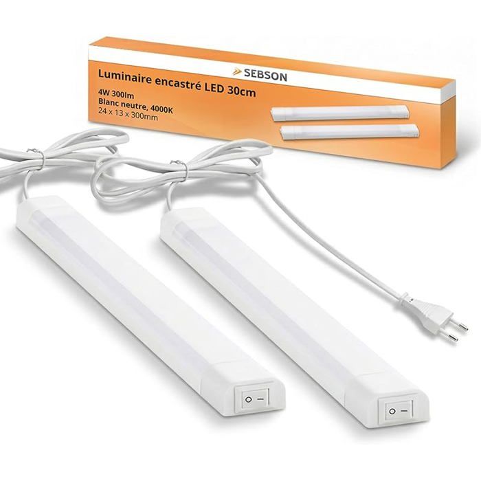 Réglette LED Cuisine 30cm avec Prise 230V et Interrupteur Set de 2 Bnc Neutre 4000K 4W 300lm Lampe de Pcard 2 ECLAIRAGE DE MEUBLE