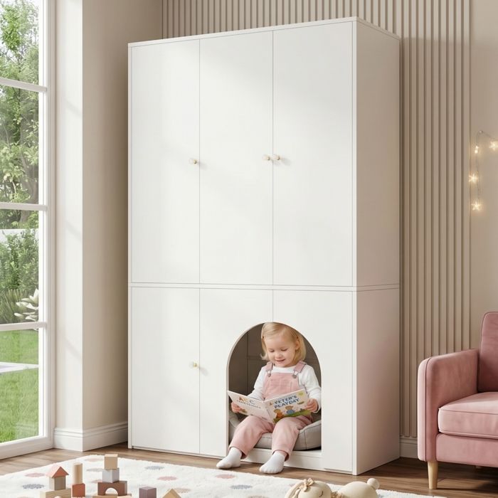 Armoire de chambre armoire haute de rangement pour dressing avec tringle à vêtements blanche design cintré 120 × 50 × 200 cm