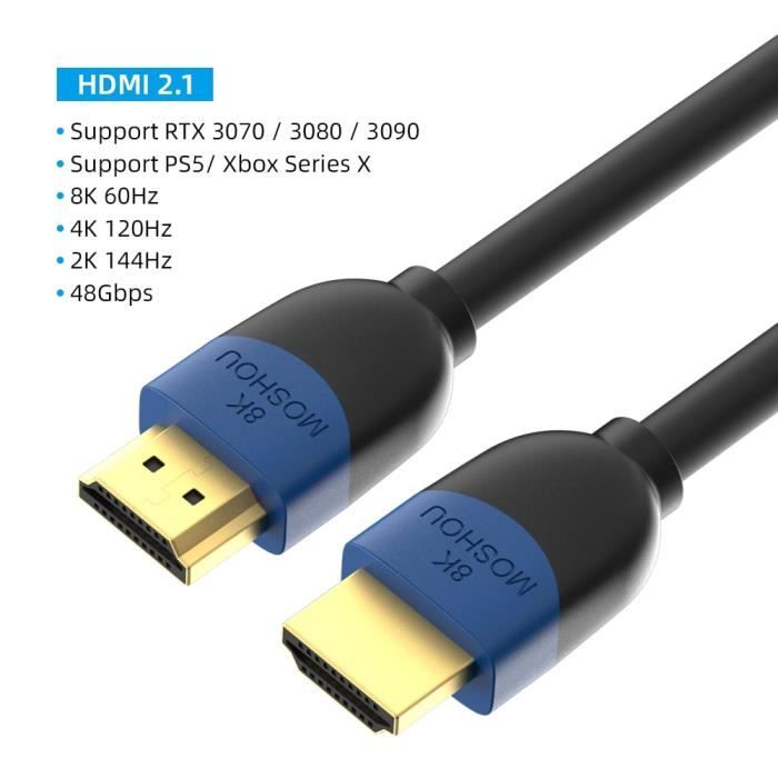 Couleur 8K HDMI Grandeur 0,25m Câble HDMI pour PS5 RTX 3080, 48