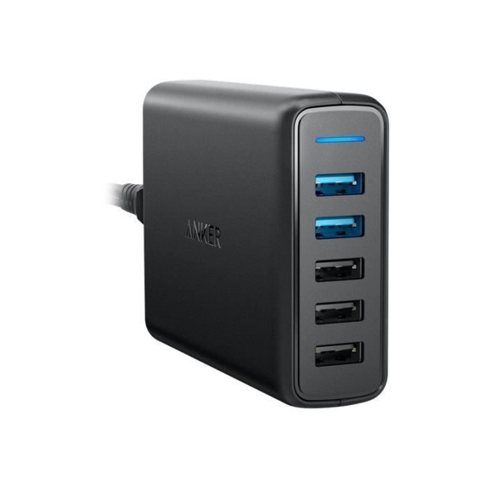 Anker PowerPort Speed 5 Adaptateur secteur 63 Watt 4.8 A Quick Charge 3.0 5 connecteurs de sortie (3 x USB Type A 2 x USB de…