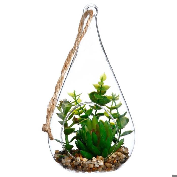 Comparer les prix de Plante artificielle suspendue - pot goutte en verre - H19 - 5 cm - Modèle 2 - Atmosphera createur d'interieur