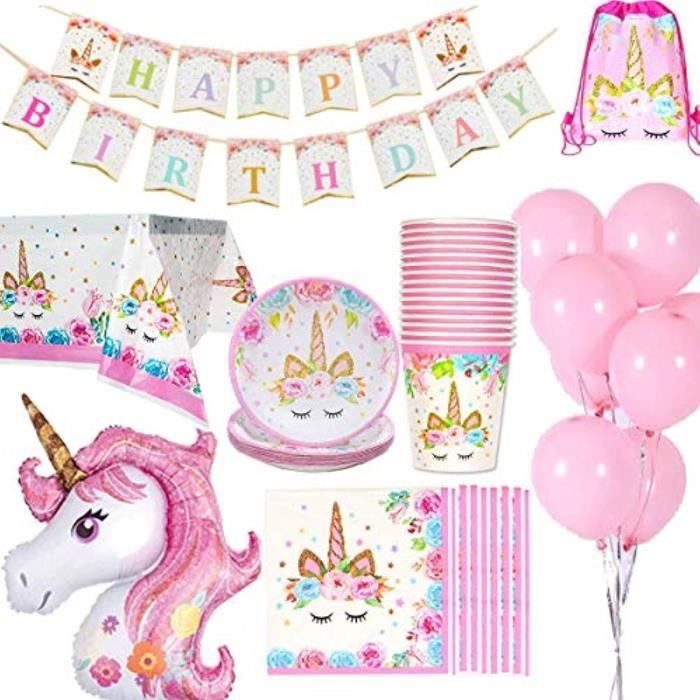 Support A Decorer Decorations D Anniversaire De Licorne Pack Fournitures Vaisselle Pour 16 Invites 1 Nappe Couverture 16 Tas Cdiscount Maison