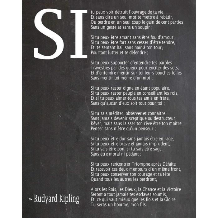 Stampa Poesia 'If' Di Rudyard Kipling In Francese – Formato A3 (29,7x41,9 Cm) Su Carta Premium Lustro, Nero Lavagna