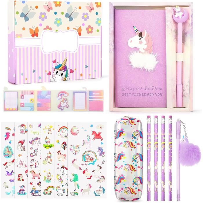 Anyfirst Ensemble de papeterie licorne 37 pièces pour fille pour anniversaire et Noël, 37 pièces roses, Rose (37 pièces