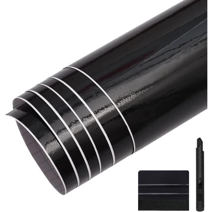 150cm x 30cm Covering Noir Brillant de Voiture Film Autocollant Adhésif Film de Protection pour Voiture Intérieure/Extérieure
